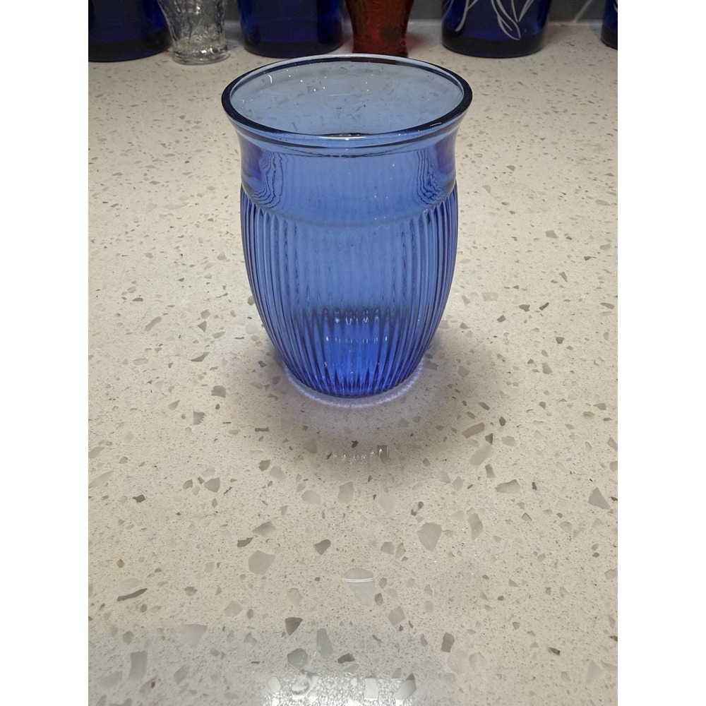 Hazel Atlas Fine Rib Cobalt Blue 3 1/4" Tumbler Mid Century Depression Glass